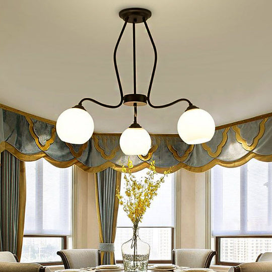 Traditional Black Semi Flush Ceiling Light Fixture With White Glass Shades - 3/6/8 Lights For Dining