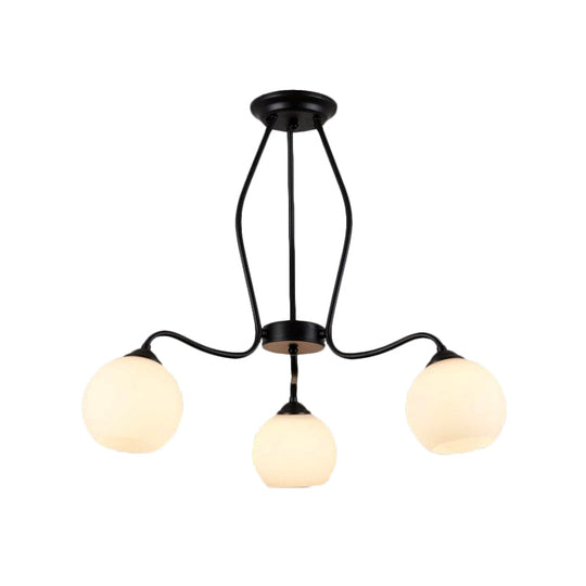 Traditional Black Semi Flush Ceiling Light Fixture with White Glass Shades - 3/6/8 Lights for Dining Room