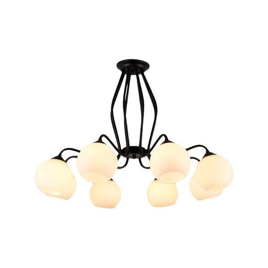 Traditional Black Semi Flush Ceiling Light Fixture with White Glass Shades - 3/6/8 Lights for Dining Room