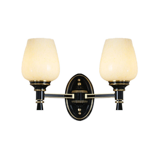 Black Wall-Mounted Sconce Light With Cone White Glass Shade - Traditional Living Room Lighting