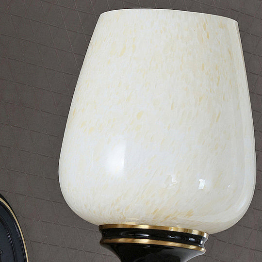 Black Wall-Mounted Sconce Light With Cone White Glass Shade - Traditional Living Room Lighting