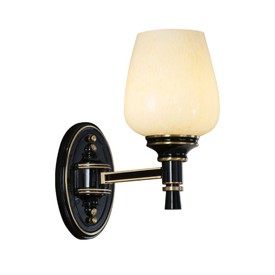 Black Wall-Mounted Sconce Light With Cone White Glass Shade - Traditional Living Room Lighting