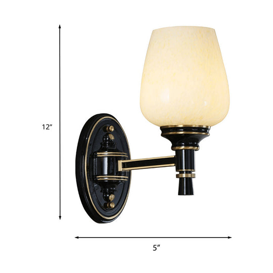 Black Wall-Mounted Sconce Light With Cone White Glass Shade - Traditional Living Room Lighting