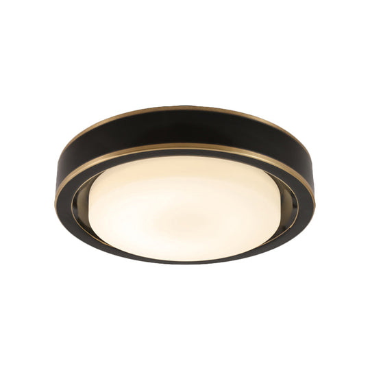 15"/19" Black/Brass Drum Ceiling Light Fixture with Classic Frosted Glass and LED for Bedroom - Flush Mount in White/Warm Light