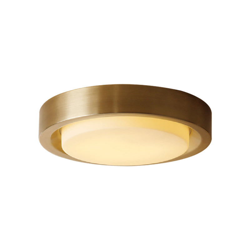 15"/19" Black/Brass Drum Ceiling Light Fixture with Classic Frosted Glass and LED for Bedroom - Flush Mount in White/Warm Light