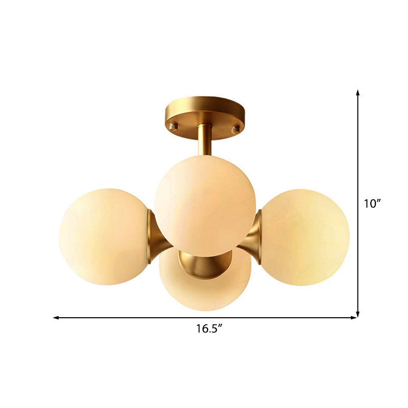 Traditional Semi-Flush Dining Room Ceiling Light with White Globe Glass Shade and Gold Finish