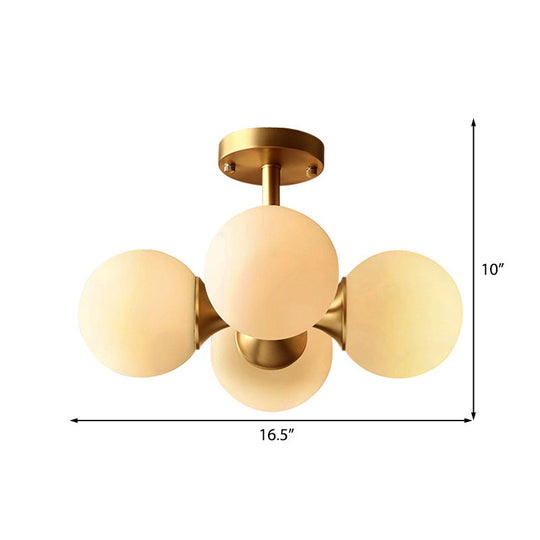 Traditional Semi-Flush Dining Room Ceiling Light with White Globe Glass Shade and Gold Finish