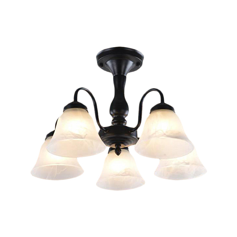 Black Semi Flush Light with Frosted Glass Bell Shades - Ideal for Living Room Ceiling Mount