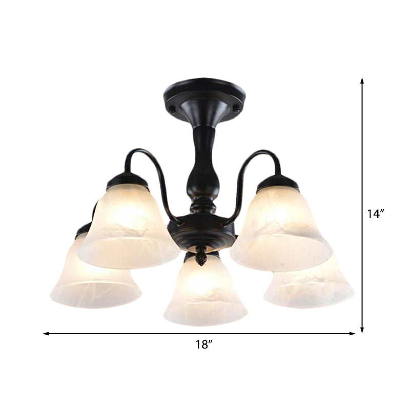 Black Semi Flush Light with Frosted Glass Bell Shades - Ideal for Living Room Ceiling Mount