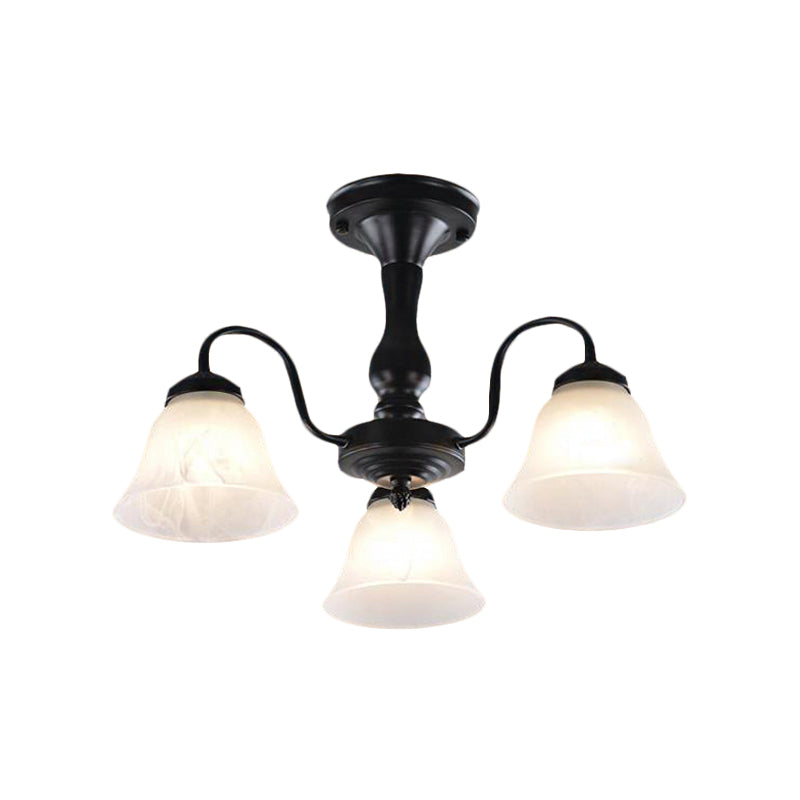 Black Semi Flush Light with Frosted Glass Bell Shades - Ideal for Living Room Ceiling Mount