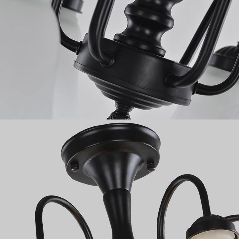 Black Semi Flush Light with Frosted Glass Bell Shades - Ideal for Living Room Ceiling Mount