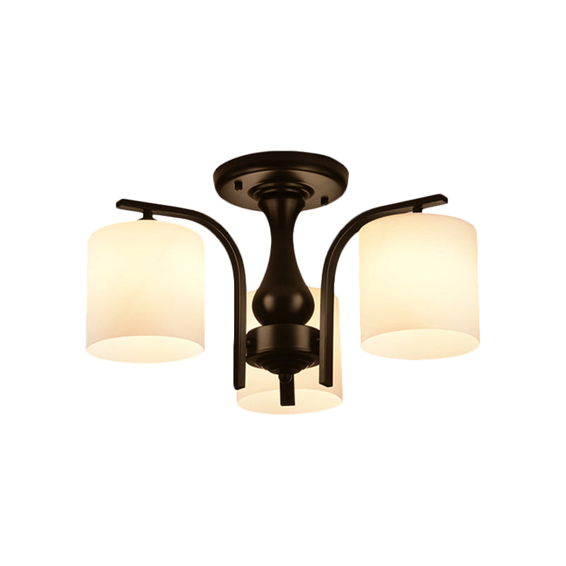 Traditional Black Semi Flush Mount Ceiling Light with Frosted Cylinder Glass Shades - Ideal for Bedrooms