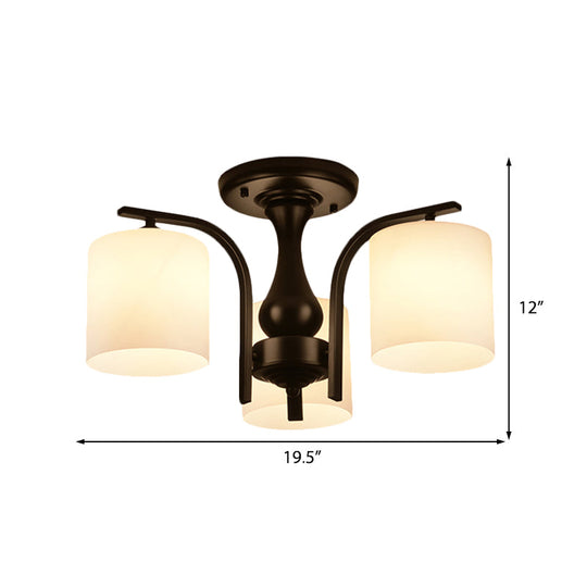 Traditional Black Semi Flush Mount Ceiling Light with Frosted Cylinder Glass Shades - Ideal for Bedrooms