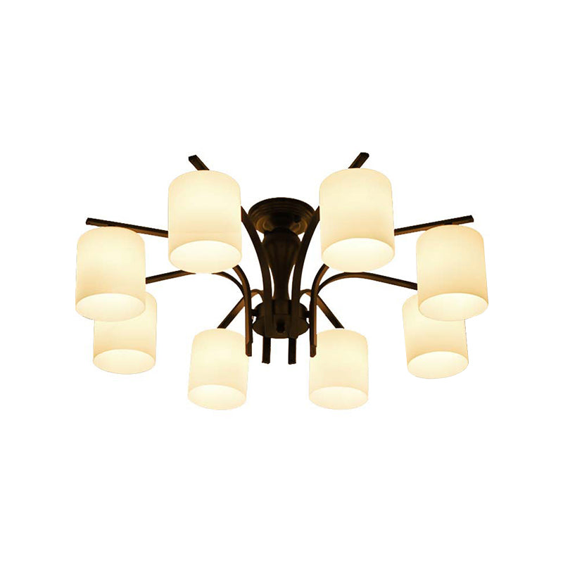 Traditional Black Semi Flush Mount Ceiling Light with Frosted Cylinder Glass Shades - Ideal for Bedrooms