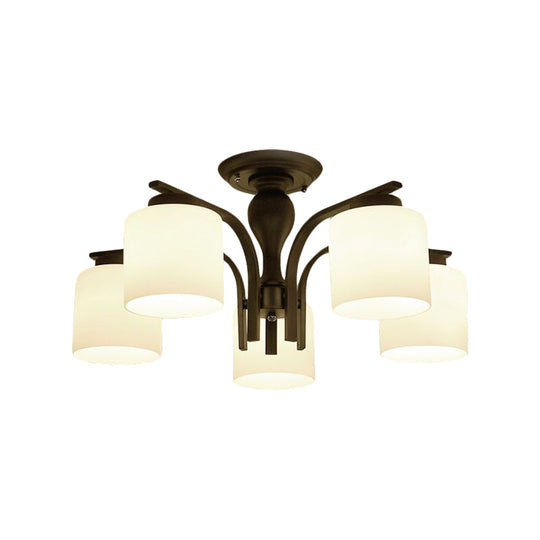 Traditional Black Semi Flush Mount Ceiling Light with Frosted Cylinder Glass Shades - Ideal for Bedrooms