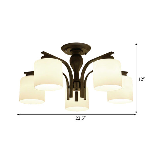 Traditional Black Semi Flush Mount Ceiling Light with Frosted Cylinder Glass Shades - Ideal for Bedrooms