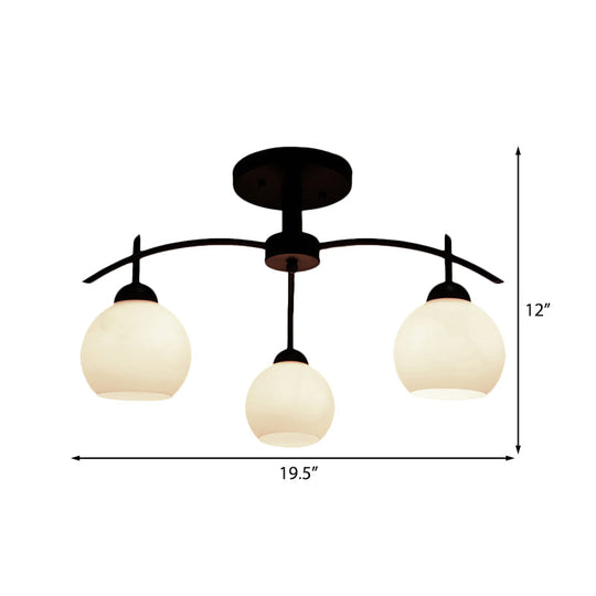 Globe White Glass Semi Flush Traditional Living Room Ceiling Light Fixture in Black with 3/5/6 Lights