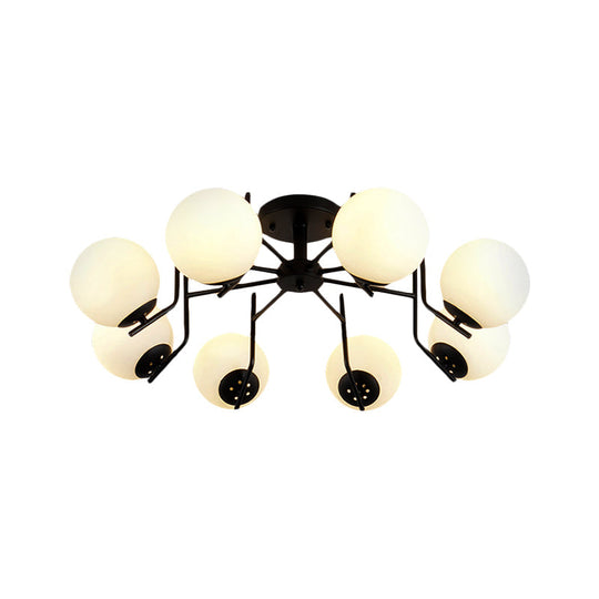 Sputnik Semi Flush Light: 3/5/6 Lights, White Glass Ceiling Fixture for Living Room