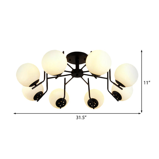 Sputnik Semi Flush Light: 3/5/6 Lights, White Glass Ceiling Fixture for Living Room