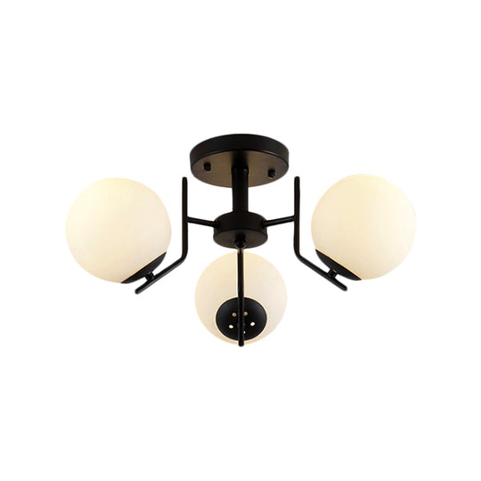 Sputnik Semi Flush Light: 3/5/6 Lights, White Glass Ceiling Fixture for Living Room