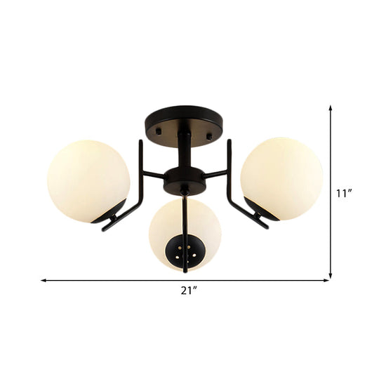 Sputnik Semi Flush Light: 3/5/6 Lights, White Glass Ceiling Fixture for Living Room