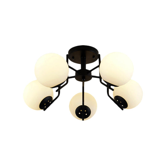 Sputnik Semi Flush Light: 3/5/6 Lights, White Glass Ceiling Fixture for Living Room