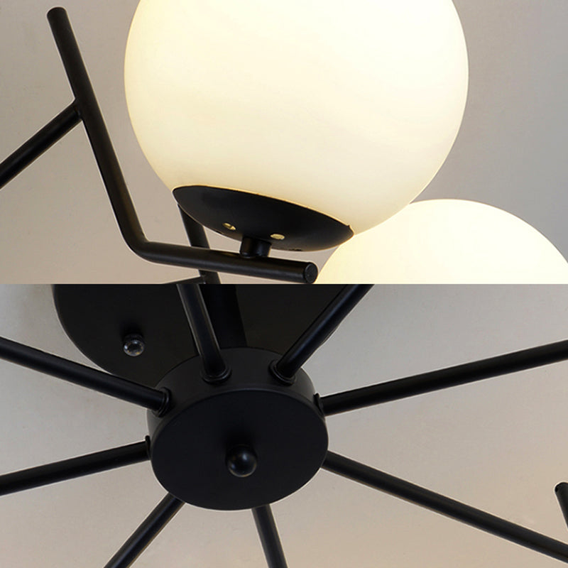 Sputnik Semi Flush Light: 3/5/6 Lights, White Glass Ceiling Fixture for Living Room