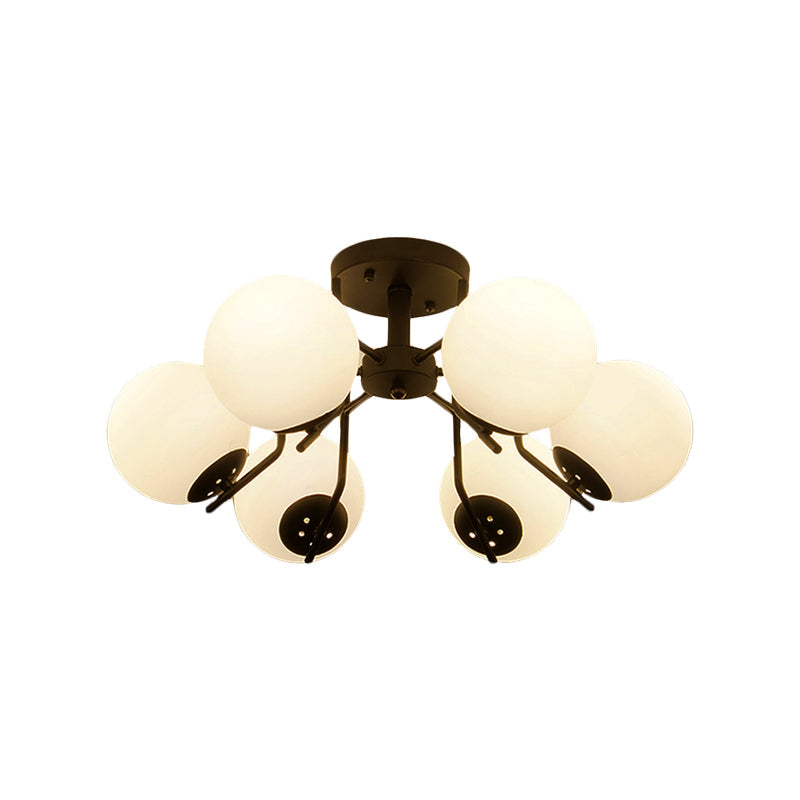 Sputnik Semi Flush Light: 3/5/6 Lights, White Glass Ceiling Fixture for Living Room