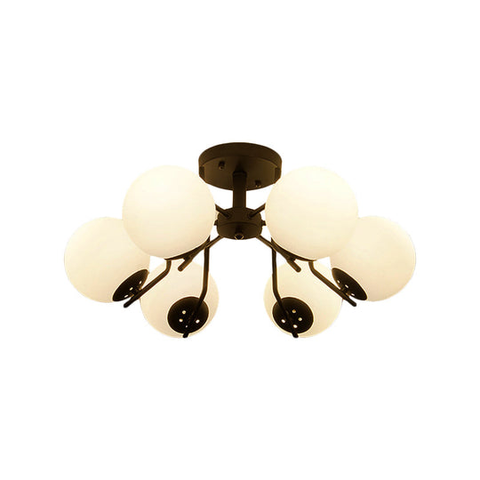 Sputnik Semi Flush Light: 3/5/6 Lights, White Glass Ceiling Fixture for Living Room