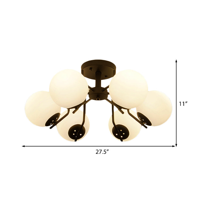 Sputnik Semi Flush Light: 3/5/6 Lights, White Glass Ceiling Fixture for Living Room