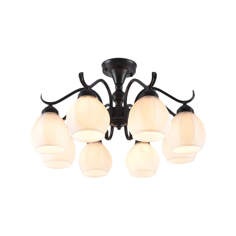 Traditional Semi Flush Ceiling Lamp in Black Bubble Shape, White Glass, 3/5/6 Lights - Ideal for Living Room