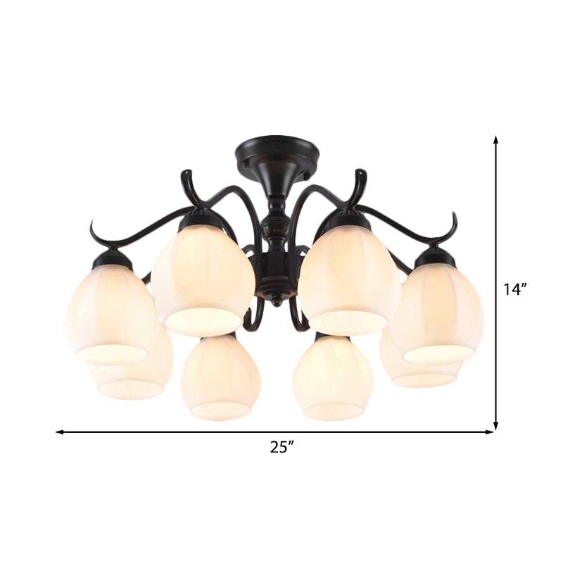 Traditional Semi Flush Ceiling Lamp in Black Bubble Shape, White Glass, 3/5/6 Lights - Ideal for Living Room