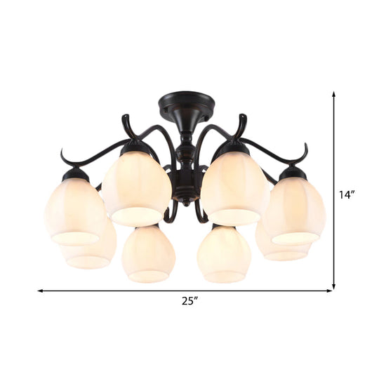 Traditional Semi Flush Ceiling Lamp in Black Bubble Shape, White Glass, 3/5/6 Lights - Ideal for Living Room