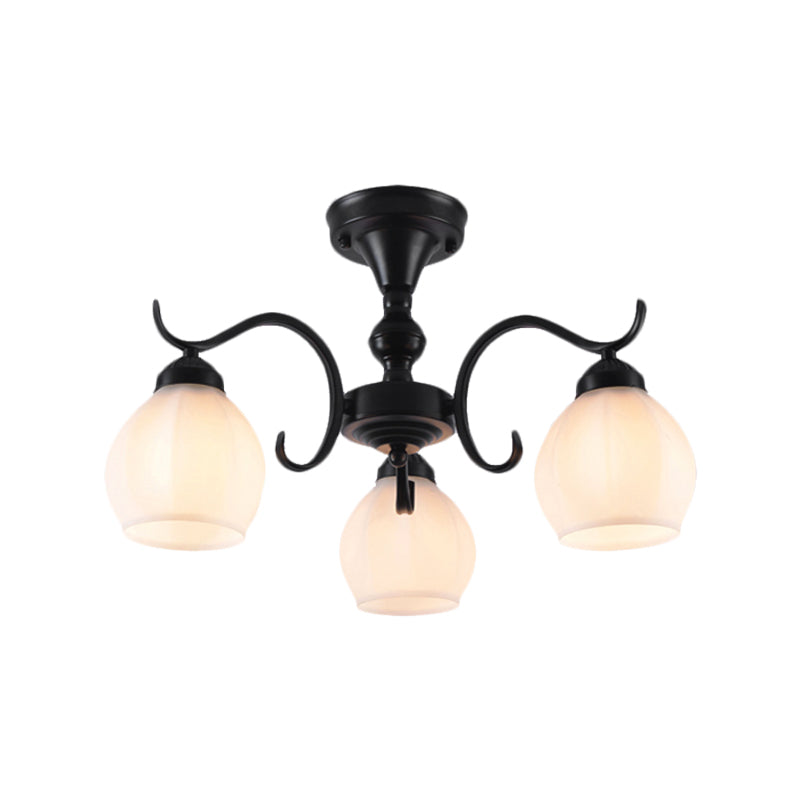 Traditional Semi Flush Ceiling Lamp in Black Bubble Shape, White Glass, 3/5/6 Lights - Ideal for Living Room