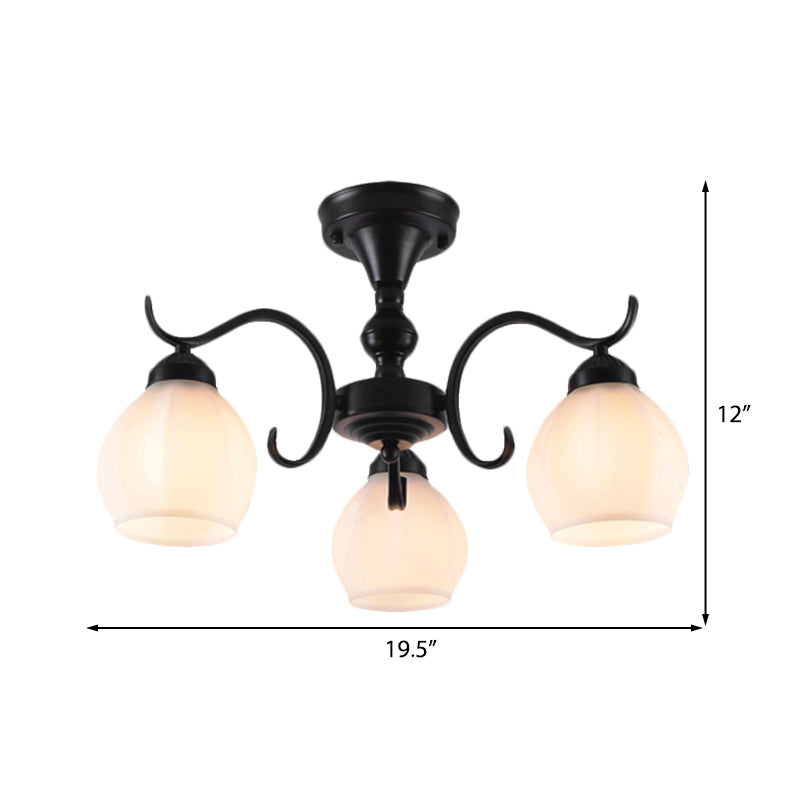 Traditional Semi Flush Ceiling Lamp in Black Bubble Shape, White Glass, 3/5/6 Lights - Ideal for Living Room