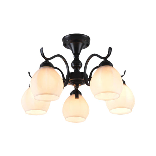 Traditional Semi Flush Ceiling Lamp in Black Bubble Shape, White Glass, 3/5/6 Lights - Ideal for Living Room