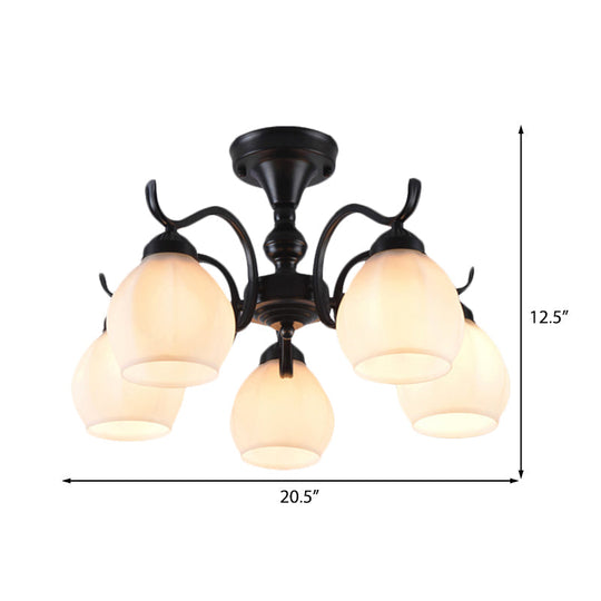 Traditional Semi Flush Ceiling Lamp in Black Bubble Shape, White Glass, 3/5/6 Lights - Ideal for Living Room