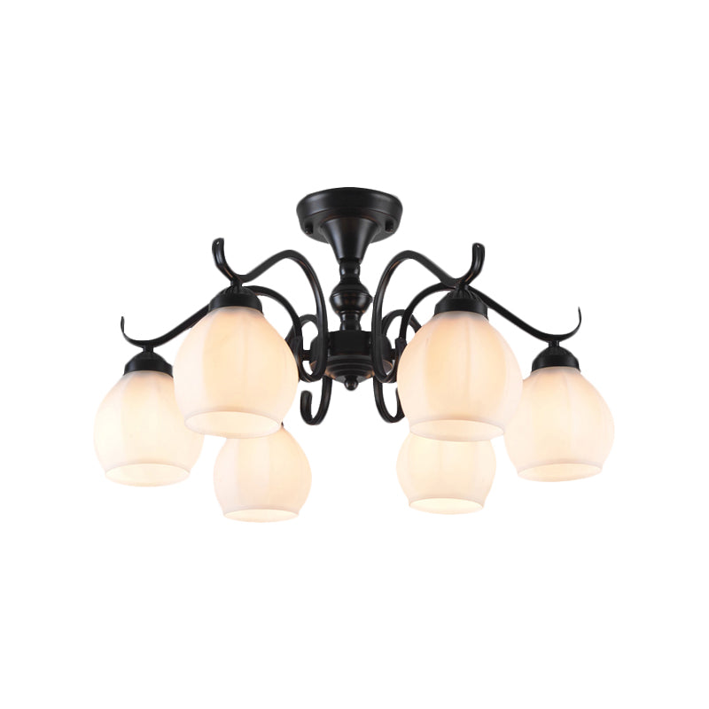 Traditional Semi Flush Ceiling Lamp in Black Bubble Shape, White Glass, 3/5/6 Lights - Ideal for Living Room