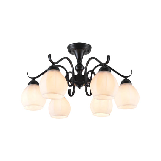 Traditional Semi Flush Ceiling Lamp in Black Bubble Shape, White Glass, 3/5/6 Lights - Ideal for Living Room