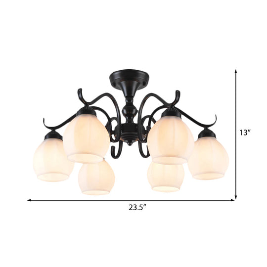 Traditional Semi Flush Ceiling Lamp in Black Bubble Shape, White Glass, 3/5/6 Lights - Ideal for Living Room