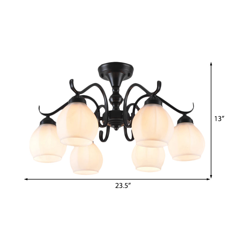 Traditional Semi Flush Ceiling Lamp In Black Bubble Shape White Glass 3/5/6 Lights - Ideal For