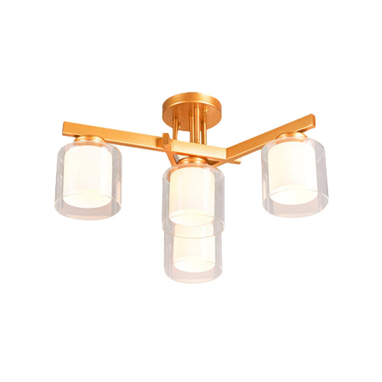 Cylinder Semi Mount Bedroom Lighting - Clear Glass, White Ceiling Light - 4/5/6 Lights