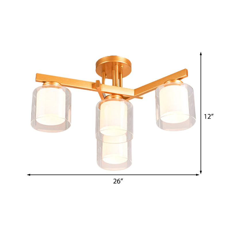 Cylinder Semi Mount Bedroom Lighting - Clear Glass White Ceiling Light 4/5/6 Lights