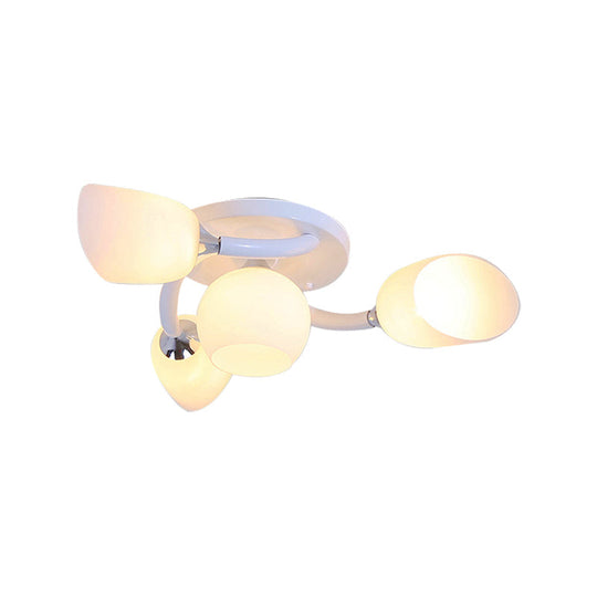 Traditional White Oval Semi Flush Light with Frosted Glass for Living Room - 4/6/8 Lights