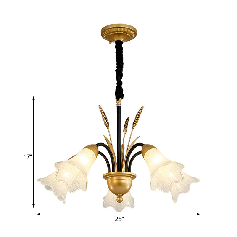 Floral Shaped White Glass Chandelier - Traditional 6/8/12 Lights Study Room Ceiling Light In Brass