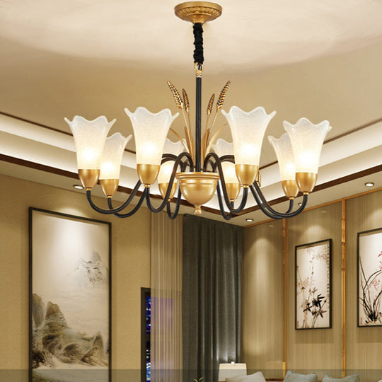 Floral Shaped White Glass Chandelier - Traditional 6/8/12 Lights Study Room Ceiling Light In Brass 8