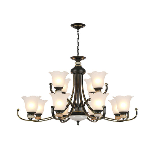 Vintage Black Chandelier: Flower White Glass Ceiling Light 3/6/8 Lights For Bedroom Fixture