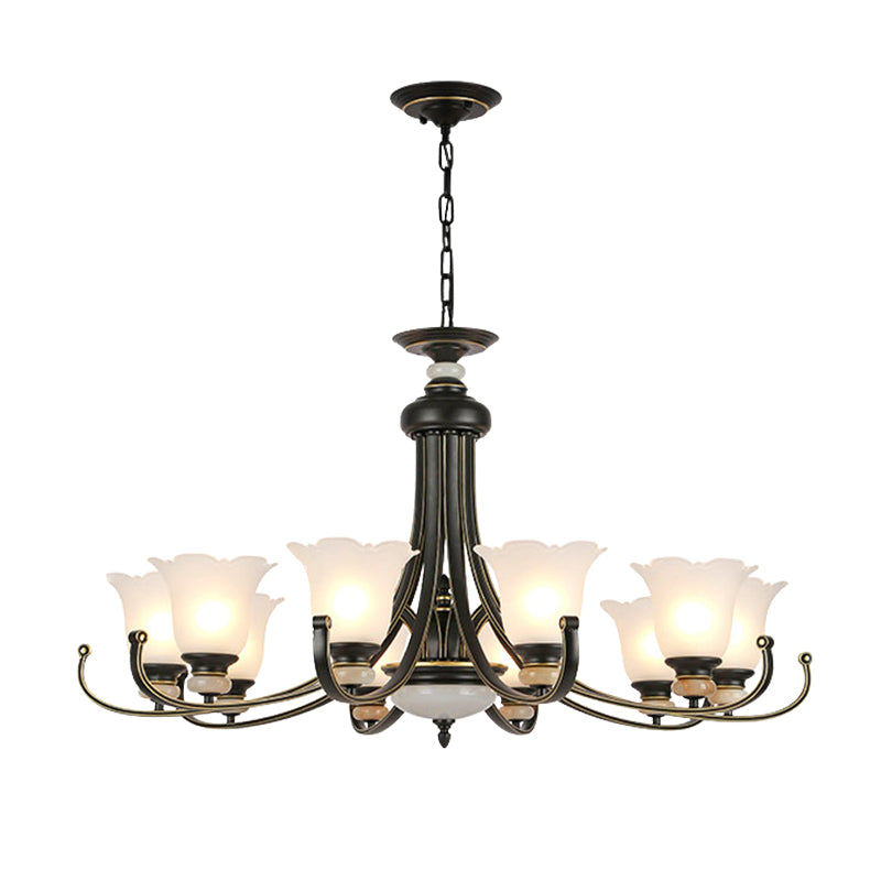 Vintage Black Chandelier: Flower White Glass Ceiling Light 3/6/8 Lights For Bedroom Fixture