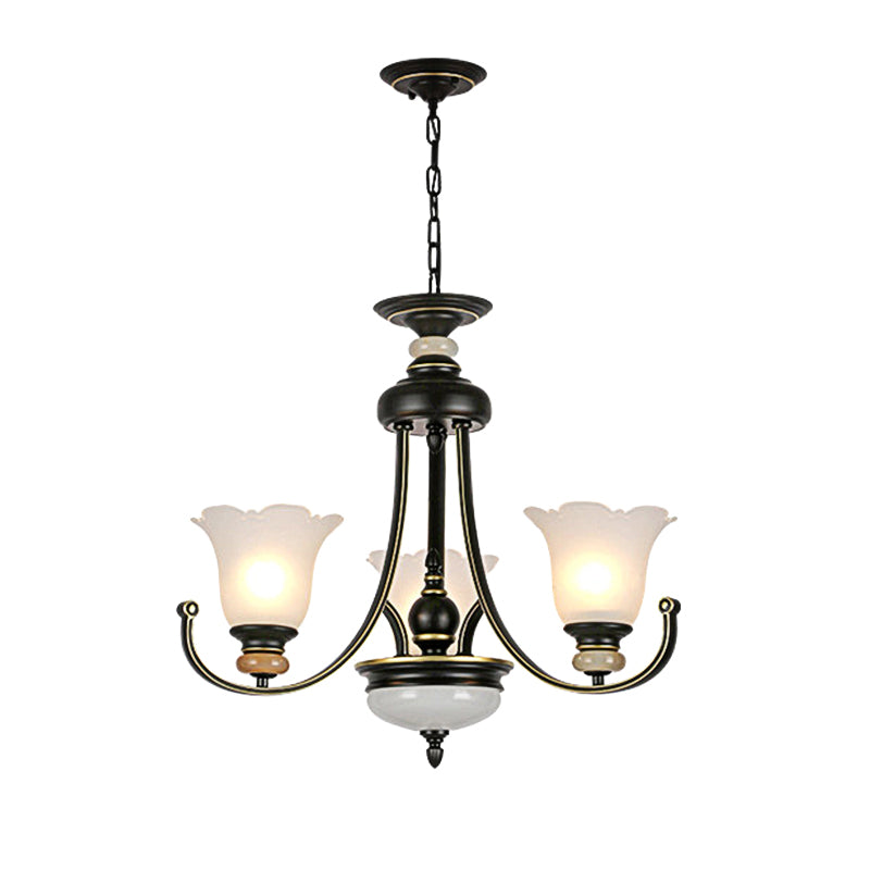 Vintage Black Chandelier: Flower White Glass Ceiling Light 3/6/8 Lights For Bedroom Fixture