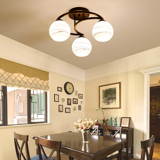 Rustic Black Glass Orb Semi Flush Mount Light: 3/6 Lights Ceiling Fixture for Dining Room